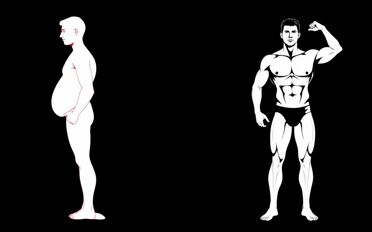 Before and after silhouette of a man's body transformation